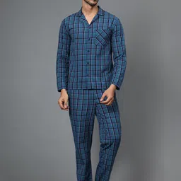 BStories Men Blue & Green Checked Night suit-image-18