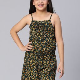 Oxolloxo Girls Green & Yellow Printed Jumpsuit-image-80