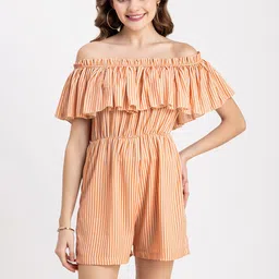 Moomaya Off-Shoulder Striped Playsuit-picture-8