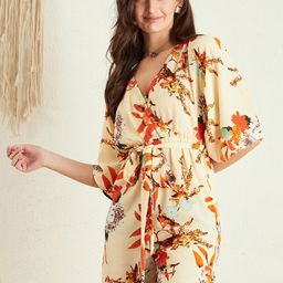 Berrylush Beige & Orange Floral Printed V-Neck Playsuit-picture-41