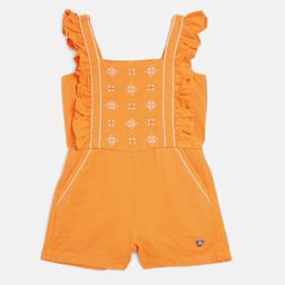 Blue Giraffe Girls Orange & White Solid Playsuit-image-82