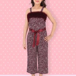 CUTECUMBER Girls Maroon & White Printed Culotte Jumpsuit-35