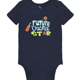 Zeezeezoo Infant Kids Navy Blue Future Cricket Star Printed Bodysuit-image-41