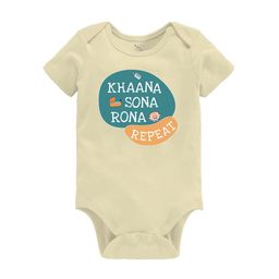 Zeezeezoo Infants Yellow Khaana Sona Rona Printed Cotton Bodysuit-picture-6