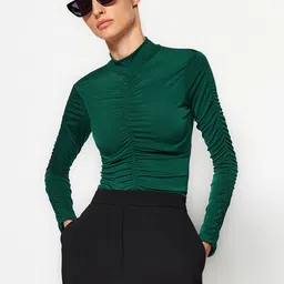 Trendyol Ruched High Neck Bodysuit-image-24