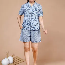 MIRAVAN Floral Printed Pure Cotton Night Suit-image-15