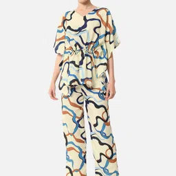 FFLIRTYGO Women Yellow & Blue Printed Kaftan Night suit   KNSS2007_A-image-53