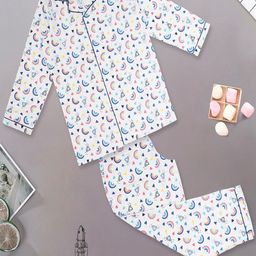 BAESD Kids Graphic Printed Lapel Collar Pure Cotton Night suit-image-76