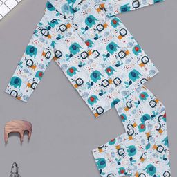 BAESD Kids Graphic Printed Shirt Collar Pure Cotton Night Suit-image-94