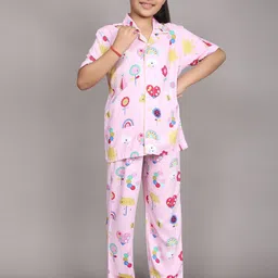 Ninos Dreams Girls Conversational Printed Pure Cotton Night Suit-picture-35