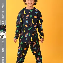 Anthrilo Boys Pack Of 2 Conversational Printed Pure Cotton Night Suit-image-92