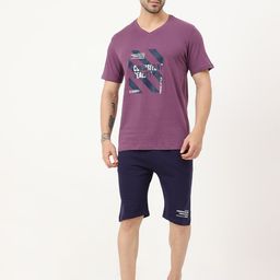 Masculino Latino Men Purple & Navy Blue Printed Night suit-image-18