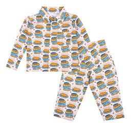 The Mom Store Unisex Kids Mustard & Blue Printed Night suit-picture-12