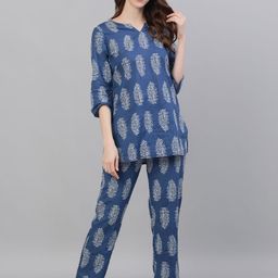 Jaipur Kurti Women Blue & Grey Printed Night suit-image-42