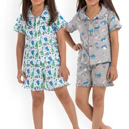 Growing Tree Girls Pack Of 2 Conversational Printed Pure Cotton Night Suit-picture-24