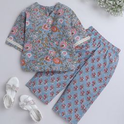 The Magic Wand Girls Floral Printed Pure Cotton Night Suit-picture-37