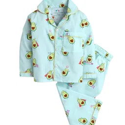 Knitting Doodles Unisex Kids Blue & Red Printed Night suit-33