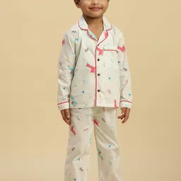 Stuffie Land Boys Conversational Printed Lapel Collar Long Sleeve Night suit-image-42