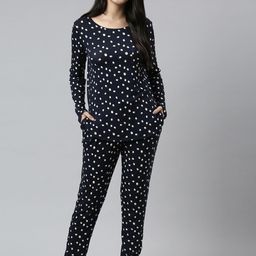 Enamor Women Navy Blue And White Geometric Printed Night suit-picture-40