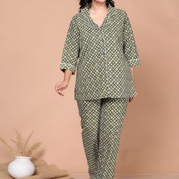 SP DESIGNS Ethnic Motifs Printed Lapel Collar Pure Cotton Night suit-image-65