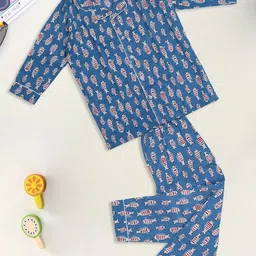 BAESD Kids Graphic Printed Lapel Collar Pure Cotton Night suit-36