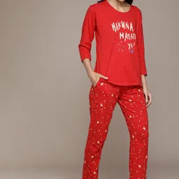 beebelle Women Red & Off White Cotton Star Printed Night suit BB_WNSFS_1033_RD-image-34