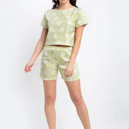 Claura Women Green & Off White Printed Nightsuit-image-28