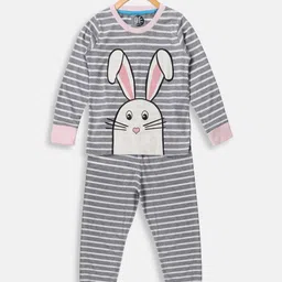 YK Girls Grey & White Printed Night suit-image-82
