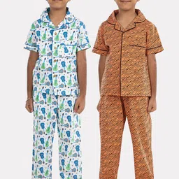 Growing Tree Kids Pack Of 2 Conversational Printed Pure Cotton Night Suit-picture-46