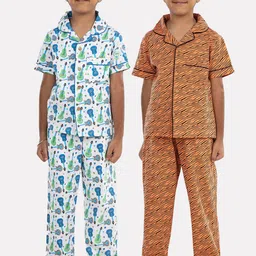 Growing Tree Boys Pack Of 2 Conversational Printed Pure Cotton Night suit-picture-36