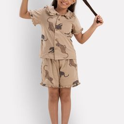 Growing Tree Girls Gold-Toned & Black Printed Night suit-image-34
