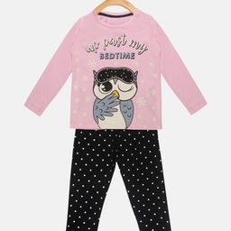 YK Girls Pink & Black Printed Night Suit-picture-0