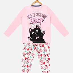YK Girls Pink & Black Printed Pure Cotton Night suit-image-92