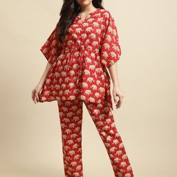 Secret Wish Rajasthani Elephant Printed Pure Cotton Kaftan Night Suit-picture-0