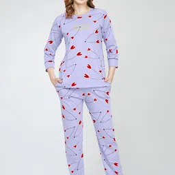 Zeyo Conversational Printed Round Neck Pure Cotton Night Suit-image-62