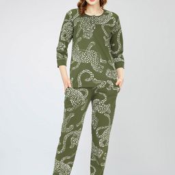 Zeyo Animal Printed Round Neck Pure Cotton Night suit-image-8