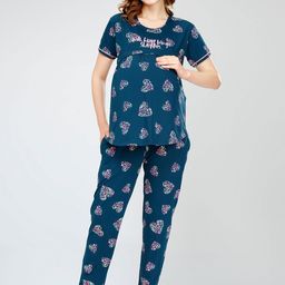 Zeyo Conversational Printed Pure Cotton Maternity Night suit-image-61