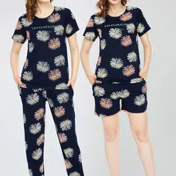 Zeyo Women Printed Pure Cotton Top With Pajama, Short-image-6