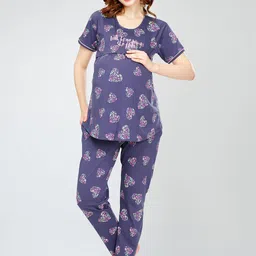 Zeyo Conversational Printed Pure Cotton Maternity Night suit-image-28