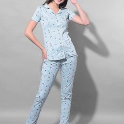 Dollar Missy Graphic Printed Lapel Collar Shirt With Pyjamas-image-25