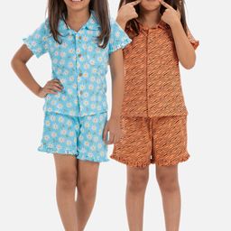 Growing Tree Girls Pack Of 2 Floral Printed Pure Cotton Night Suit-image-22