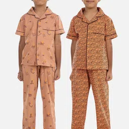 Growing Tree Kids Pack Of 2 Conversational Printed Pure Cotton Night Suit-picture-38