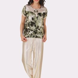 Fasense Women Green & Cream-Coloured Printed Night suit-picture-19