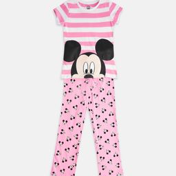 Pantaloons Junior Girls Pink & Black Striped Pure Cotton Night suit-picture-34