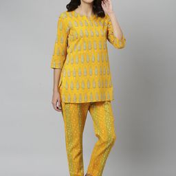 Khushal K Women Yellow & Green Printed Pure Cotton Night Suit-picture-33