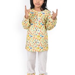 frangipani Unisex Kids Yellow & White Printed Pure Cotton Night suit-image-79