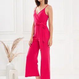 KASSUALLY Fuchsia Shoulder Straps Wrap Basic Jumpsuit image 4