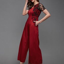 Miss Chase Maroon & Black Lace Up Basic Jumpsuit image 3
