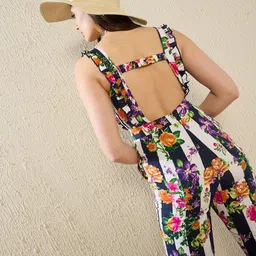 KASSUALLY White Floral Printed Basic Jumpsuit image 4