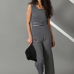 SHOWOFF Striped Round Neck Acrylic Basic Jumpsuit-picture-36
